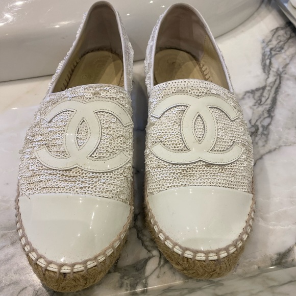 White sequins chanel espadrilles great condition size EU39 authentic - Picture 1 of 6